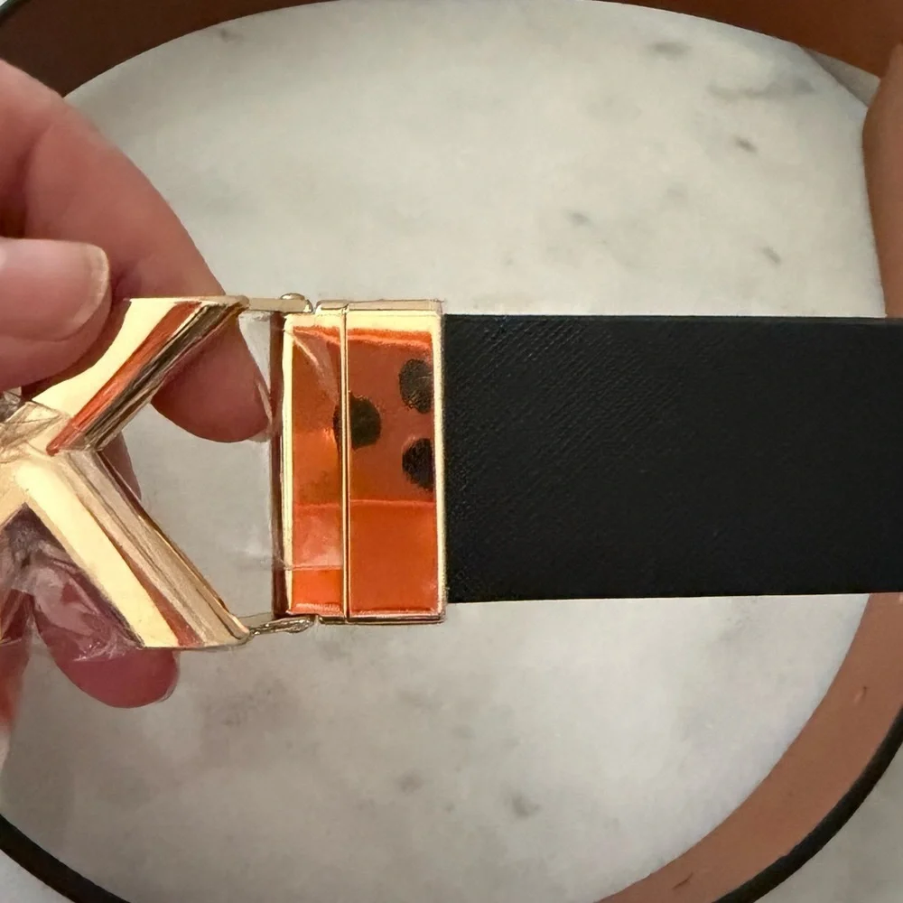 $68 Michael Kors Men's Belt with Gold MK Buckle genuine leather xl